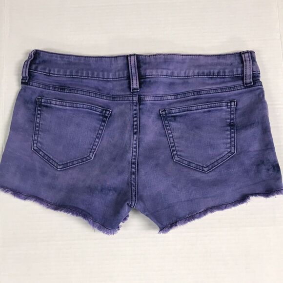 DECREE Black Purple Denim Jean SHORTS Juniors Womens Sz 5 Cut Off Frayed Raw Hem - Picture 2 of 7